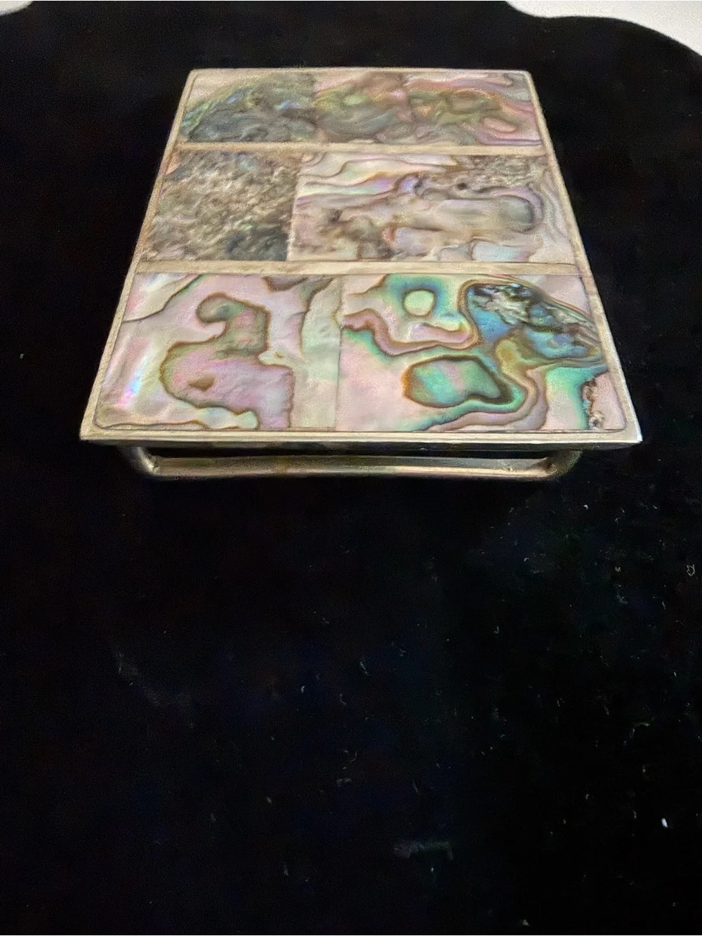 Vintage Abalone Inlay Silver Tone Belt Buckle